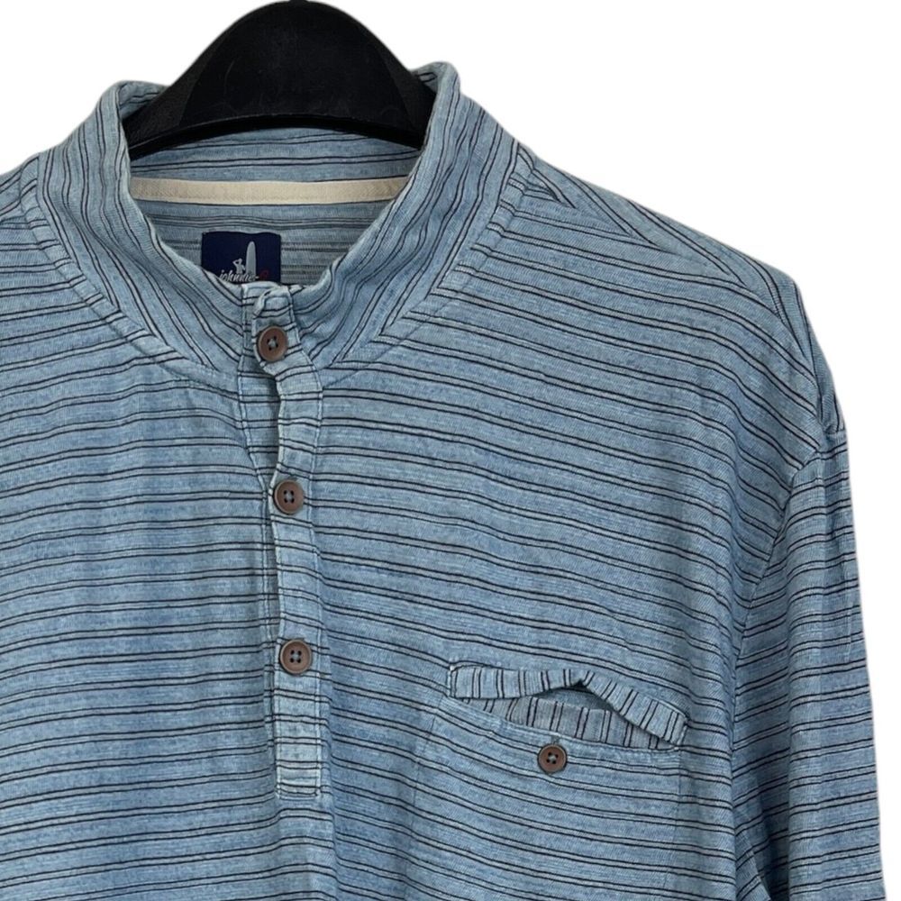 Johnnie-O Mens XL  1/4 Button 100% Cotton Long Sleeve Pullover Shirt Blue Stripe